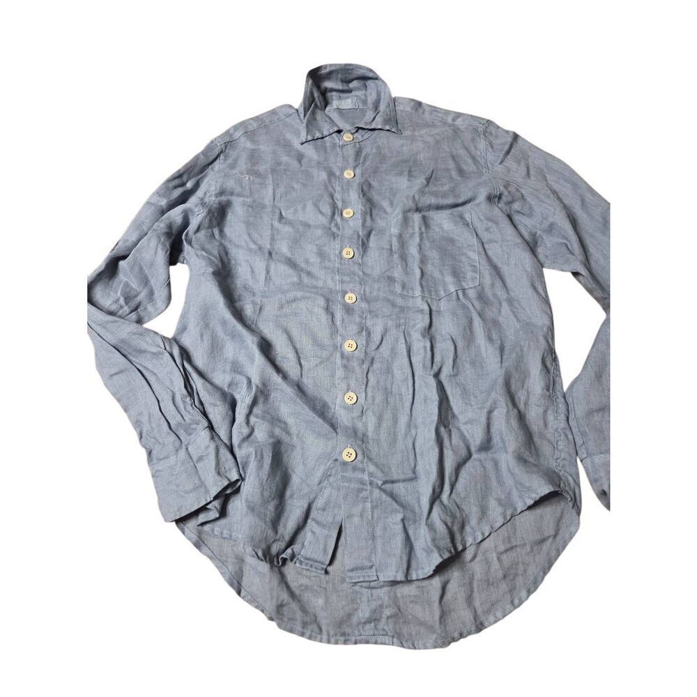 CP Shades steel blue linen button down shirt sz Small